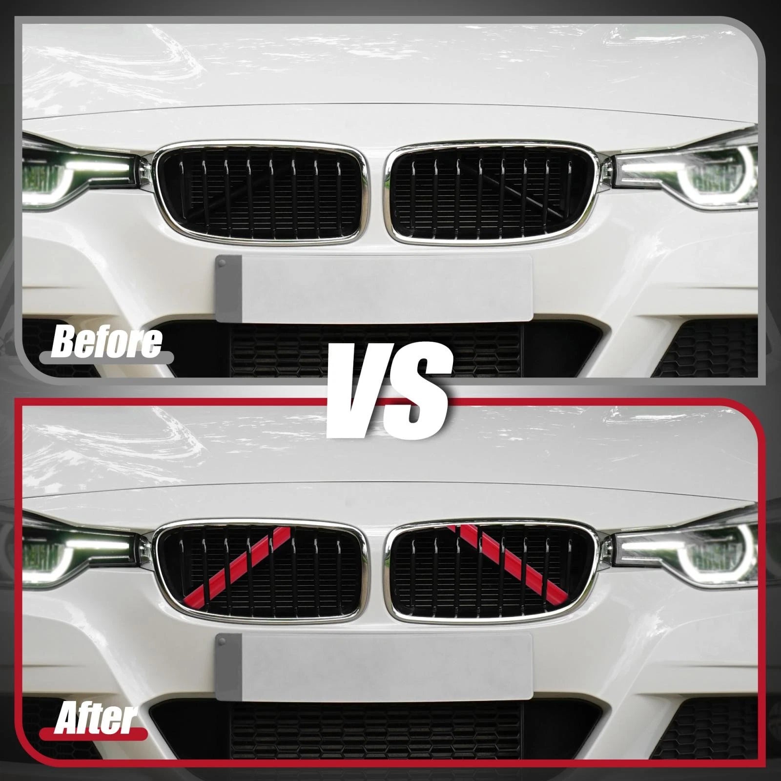 Pair ABS Front Grille Trim Strips Cover Red for BMW 5 6 7 Series 
