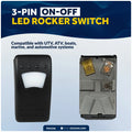 3-Pin On-Off LED Rocker Switch 25A/12V DC, 15A/24V DC, SPST, IP66 Waterproof