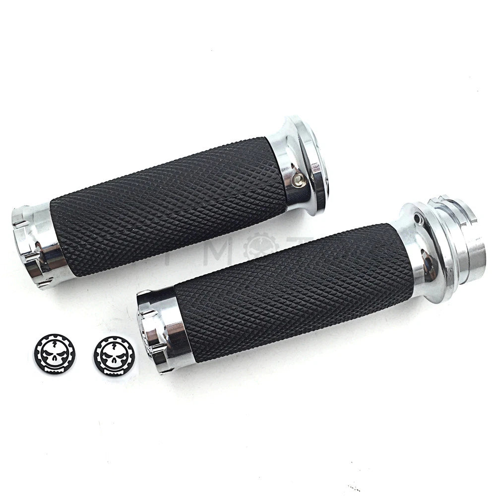 Chrome CNC Cut 1" Skull Handlebar Grip for Harley Touring/Sportster/Dyna/CVO