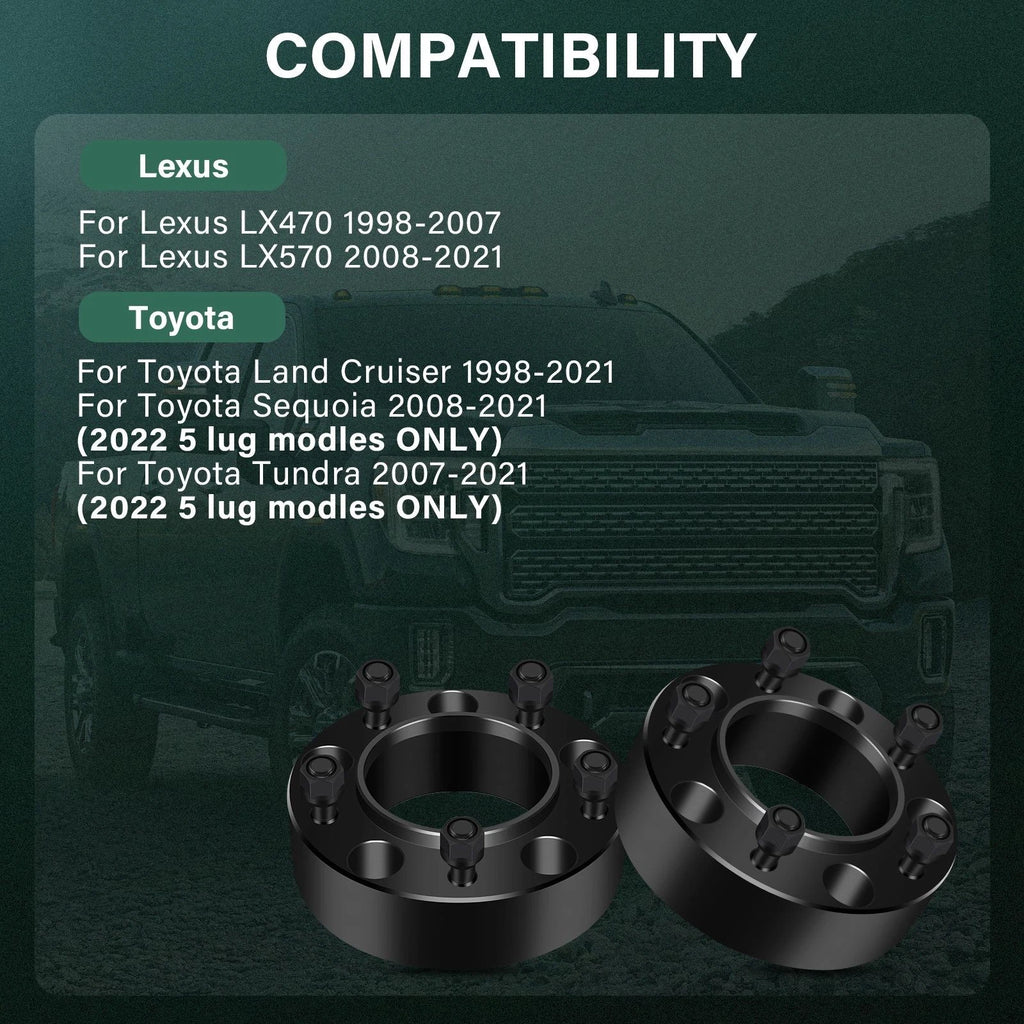 2Pcs Wheel Spacers 5x150 2" Thick 14x1.5 for Toyota Tundra (2007–2022) Lexus LX470