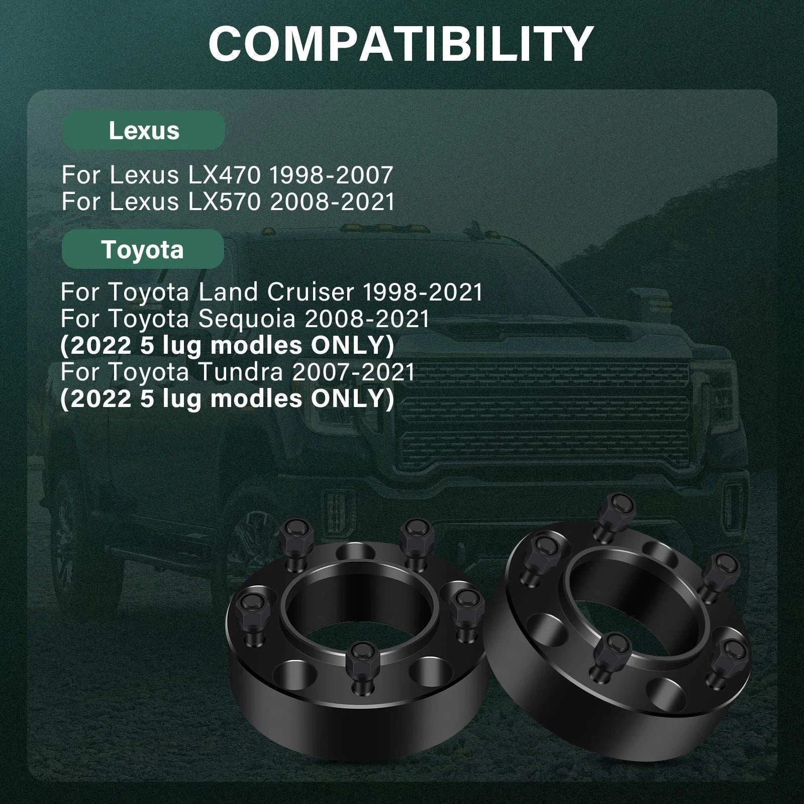 2Pcs Wheel Spacers 5x150 2" Thick 14x1.5 for Toyota Tundra (2007–2022) Lexus LX470