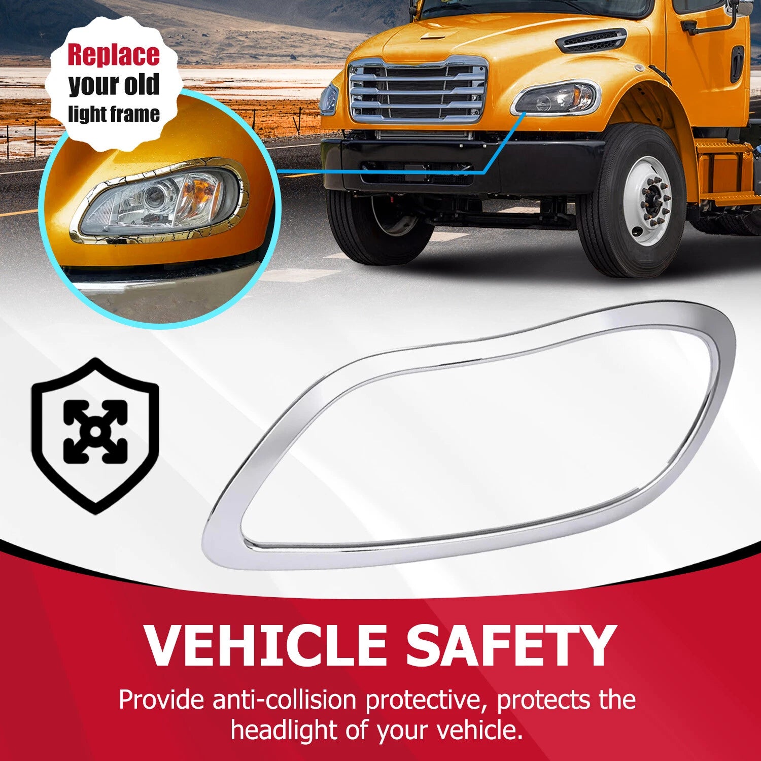 Chrome Headlight Bezel Trim for Freightliner M2 (2002-2018)