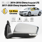 Left Side Mirror for Chevy Impala (2014–2020) w/Turn Signal, Memory, Chrome, 14 Pins