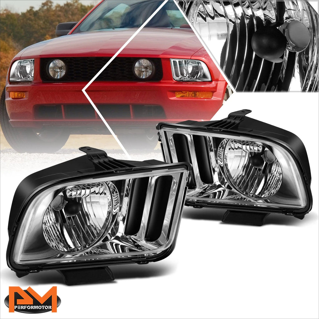 Chrome Housing Headlight Clear Corner Signal Lamps Pair for Ford Mustang (2005–2009)