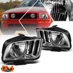 Chrome Housing Headlight Clear Corner Signal Lamps Pair for Ford Mustang (2005–2009)