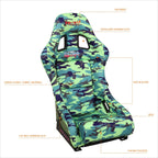 NRG FRP-303-GIJ Green Camo Prisma Fixed Back Racing Bucket Seat for Universal (2000–2023)