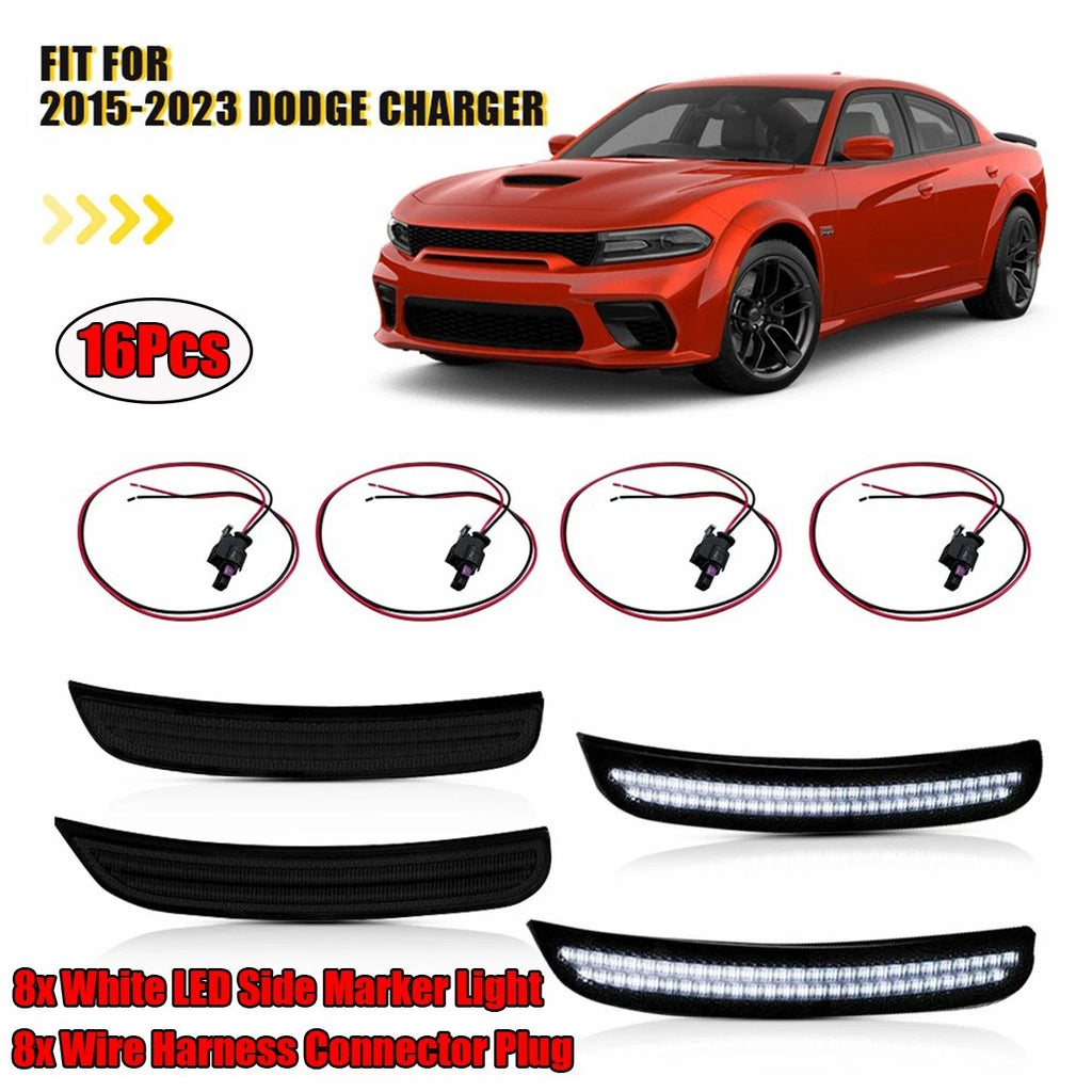 16Pcs LED Side Marker Lights w/ Harness for Dodge Charger (2015–2022)