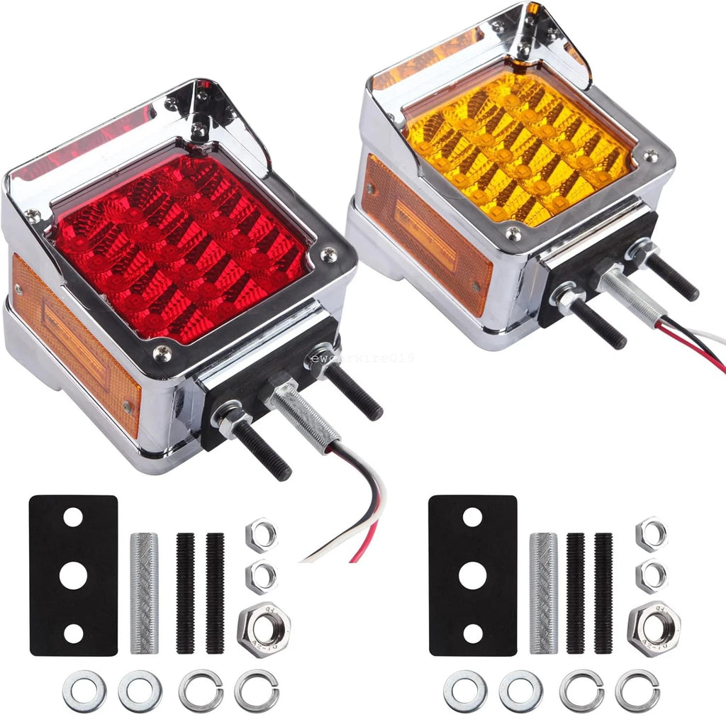 2X Amber/Red 39 LED Double Face Pedestal Stop Tail Lights for Trailer Truck