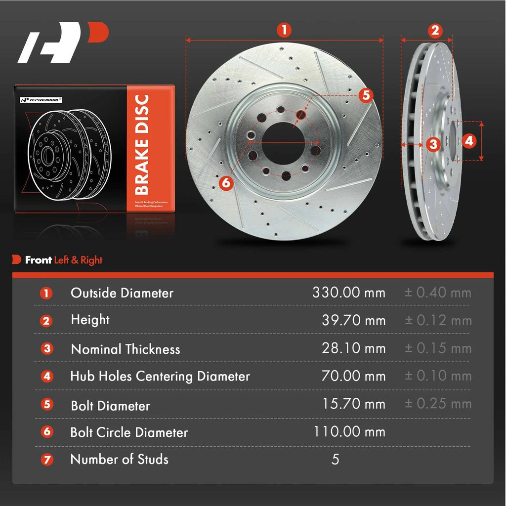 Front Side Drilled Brake Rotors for Jeep Cherokee (2014–2023)