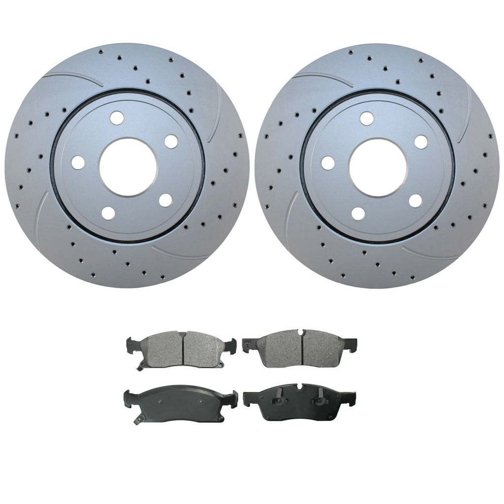 Front Brake Kit 330mm Drilled Rotors & Akebono Ceramic Pads for Dodge Jeep