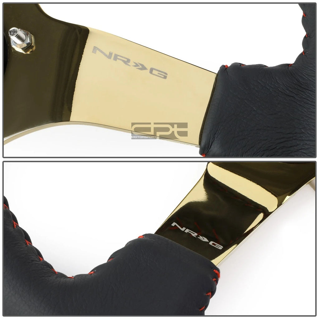 NRG 35cm Deep Dish Steering Wheel for Universal Fit (3" Deep, Gold Spokes)