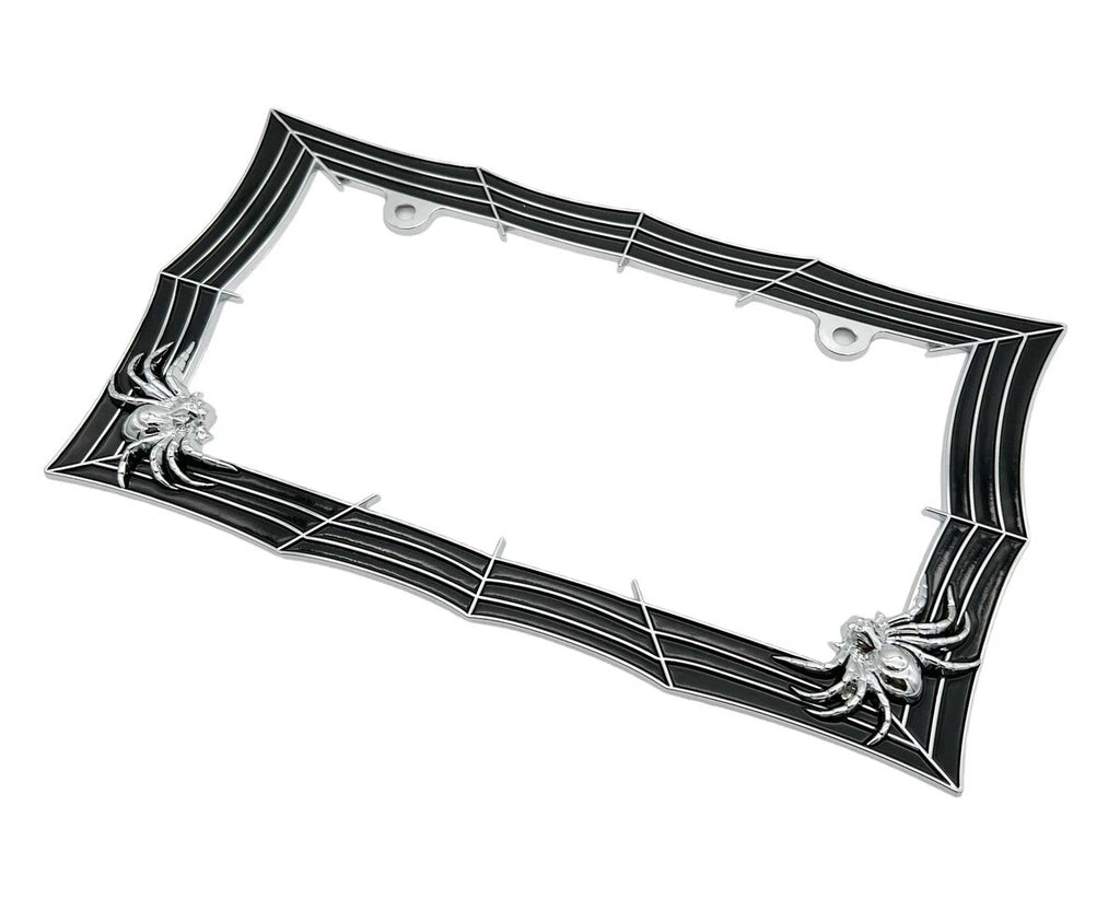 Spider Web License Plate Frame Black Chrome for Cars and Trucks (Universal)