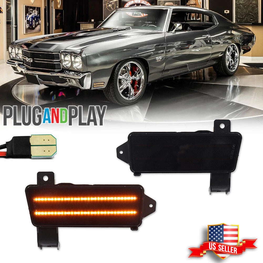 2X Smoke Amber LED Front Side Marker Lights for Chevy Chevelle El Camino (1970)