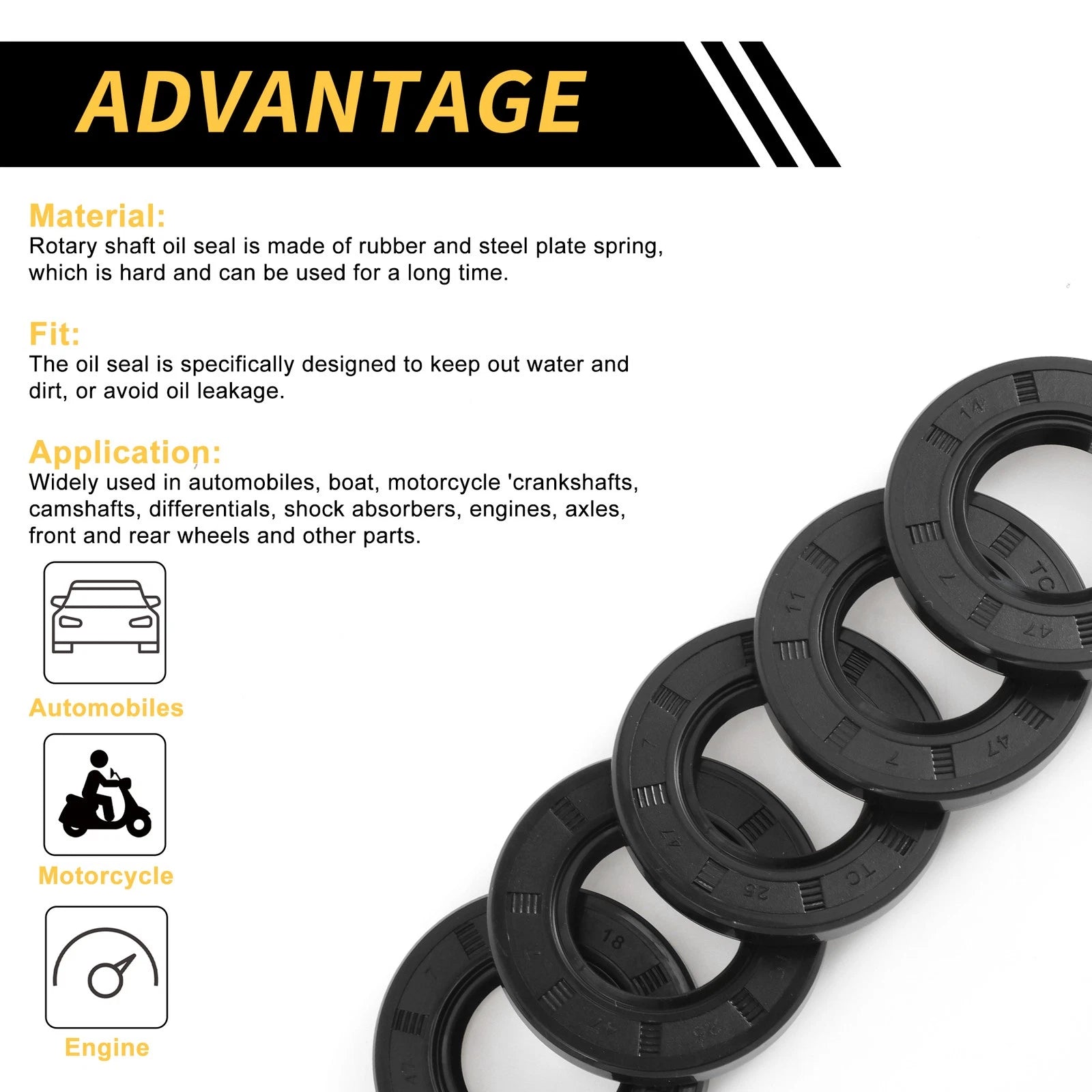 Set of 5 Oil Seal Rotary Shaft Seal NBR Rubber 25x47x7mm