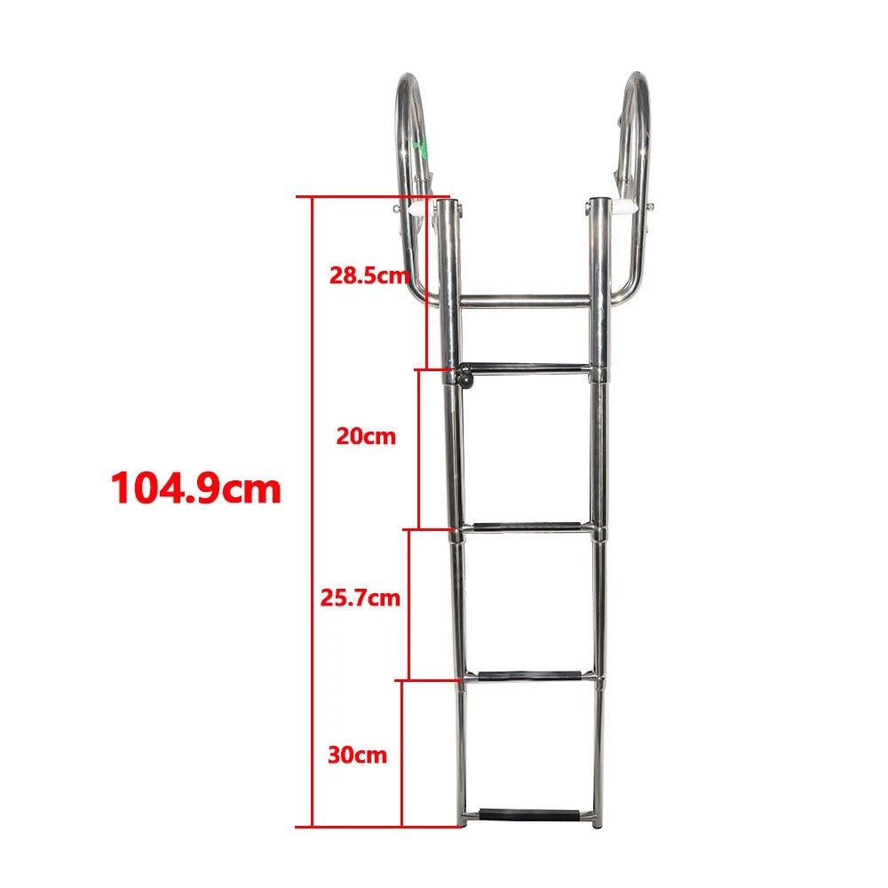 4 Step Stainless Steel Telescoping Boat Ladder with Pedal & Hand Railing