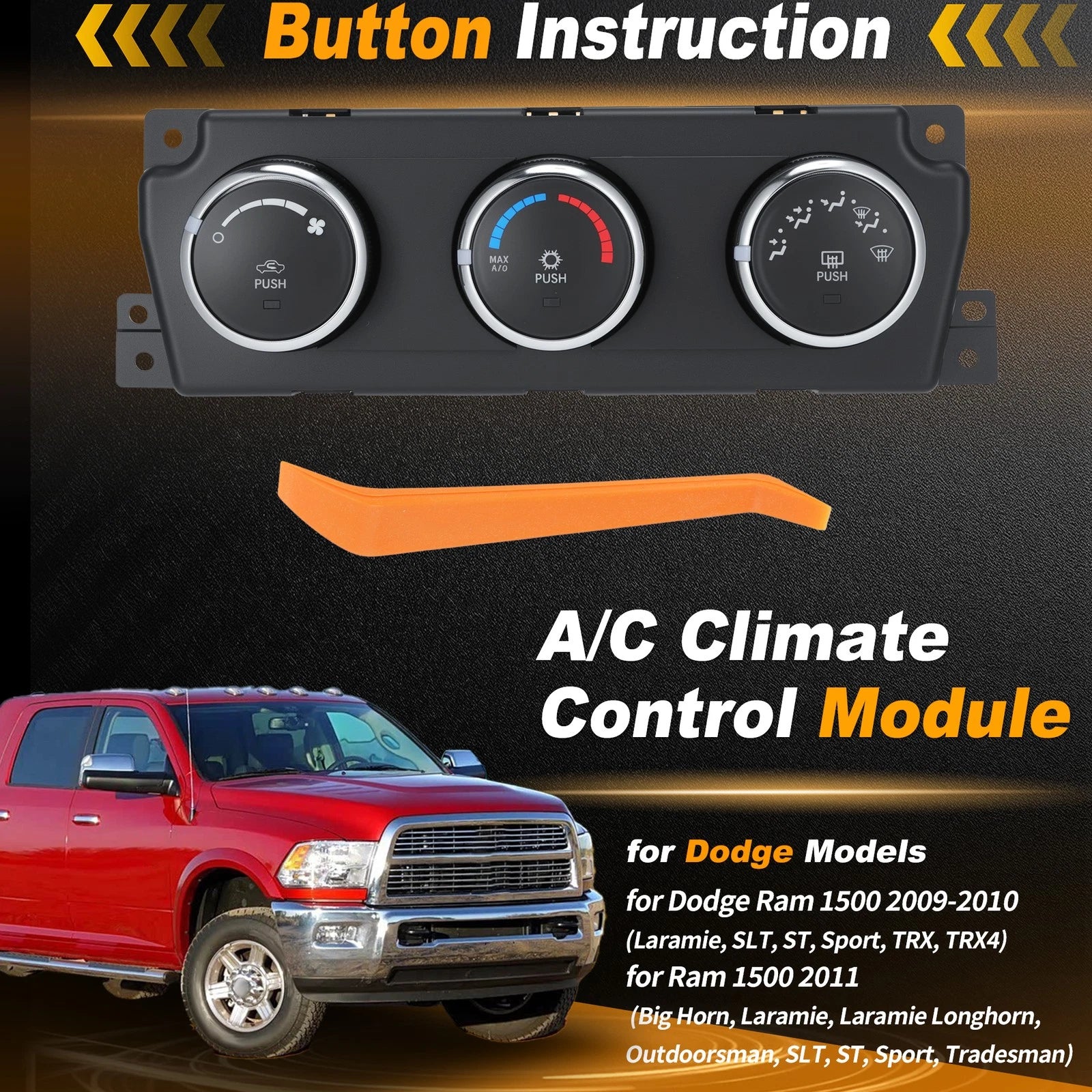 A/C Heater Climate Control Module Panel 55056826AB for Dodge Ram 1500 (2009–2011)