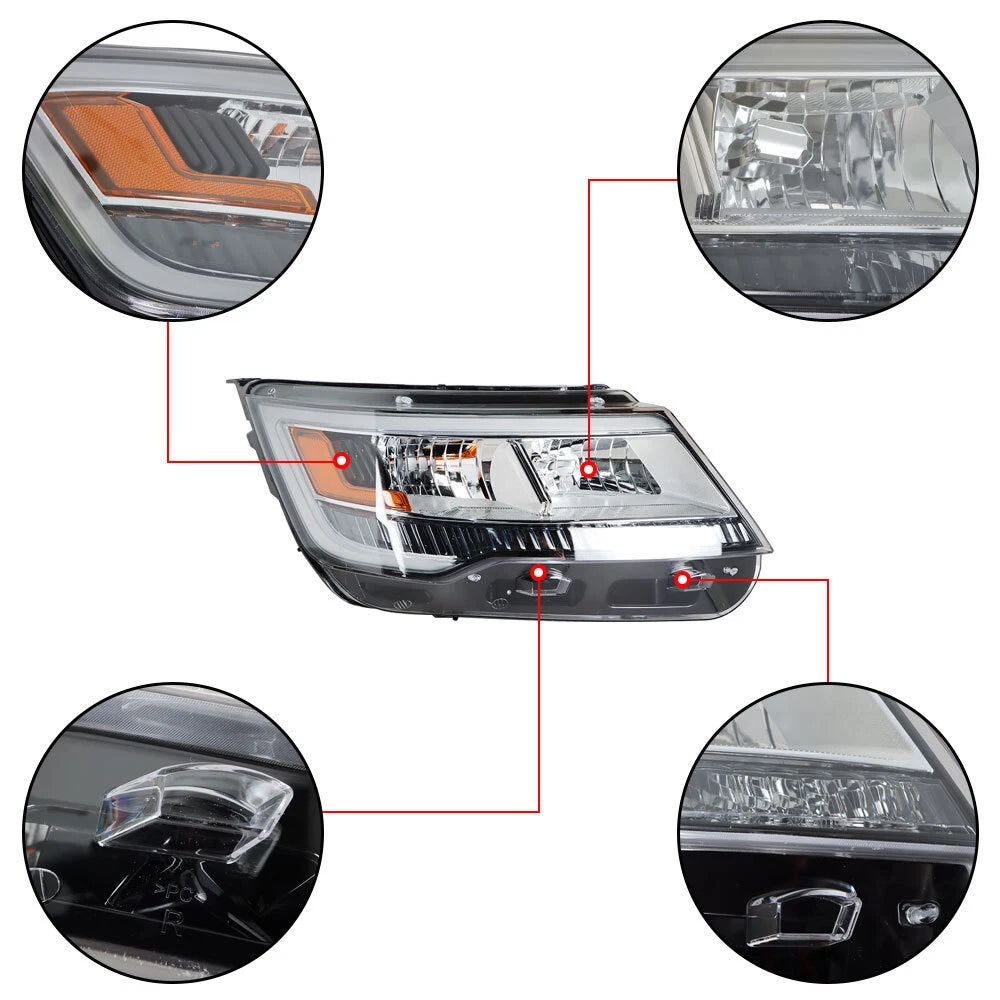 Passenger Side Headlight with LED DRL Chrome Housing for Ford Explorer (2016â2019)