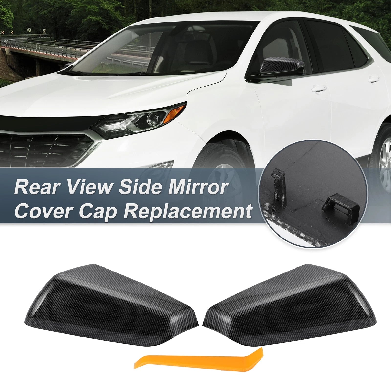 Set of 2 Rearview Mirror Cover Caps Black Carbon Fiber for Chevy Equinox (2010–2017)