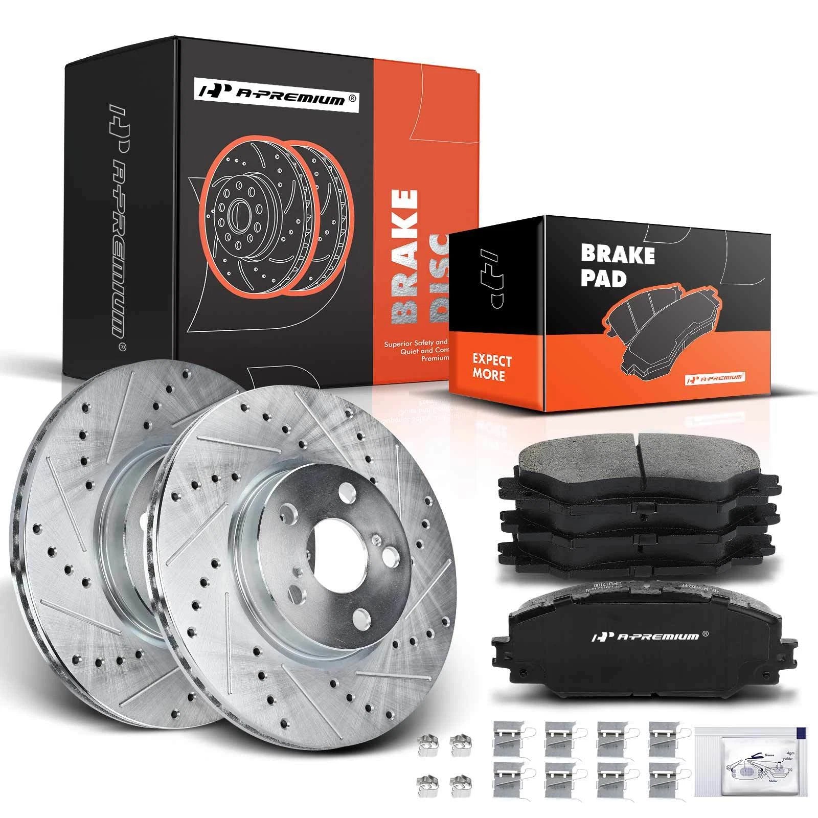 Front Drilled Brake Rotors and Ceramic Pads for Toyota Corolla (2009-2019)