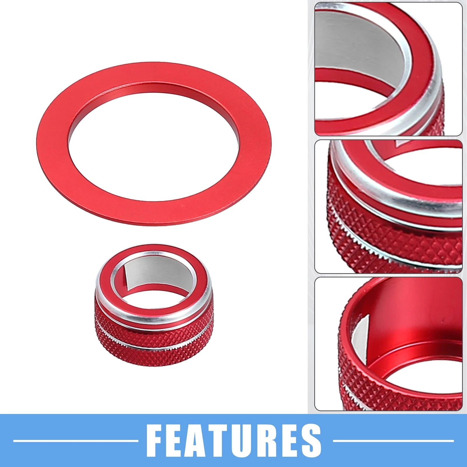 2X Media Volume Switch Knob Engine Start Button Cover for Honda Civic (2022) Red