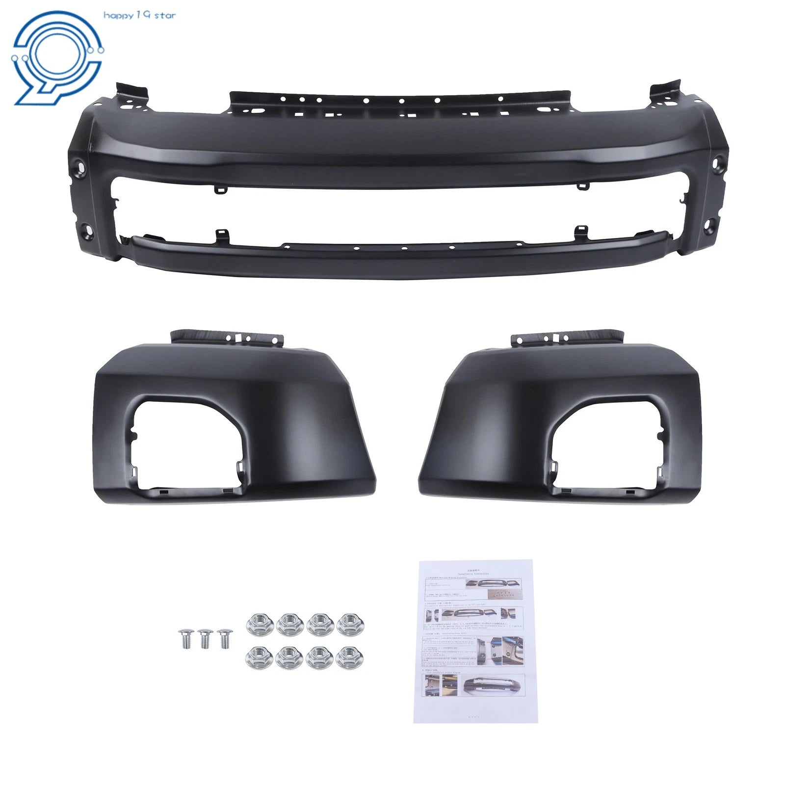 Black Steel Split Front Bumper for Ford F250 F350 (2020–2022) with Fog Light Holes