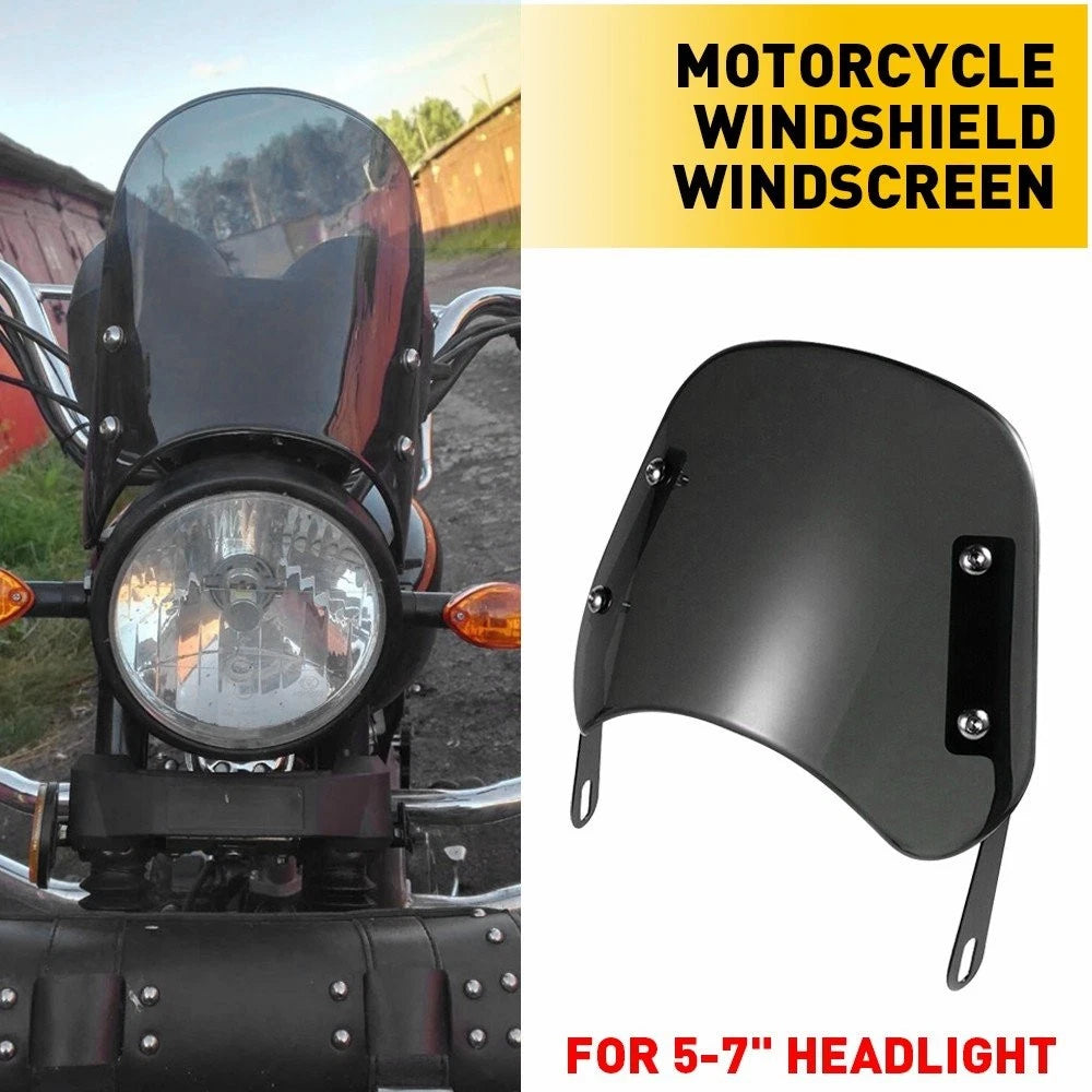 Windshield for Honda Motorcycle (5"-7", Black, w/Mount Bracket)