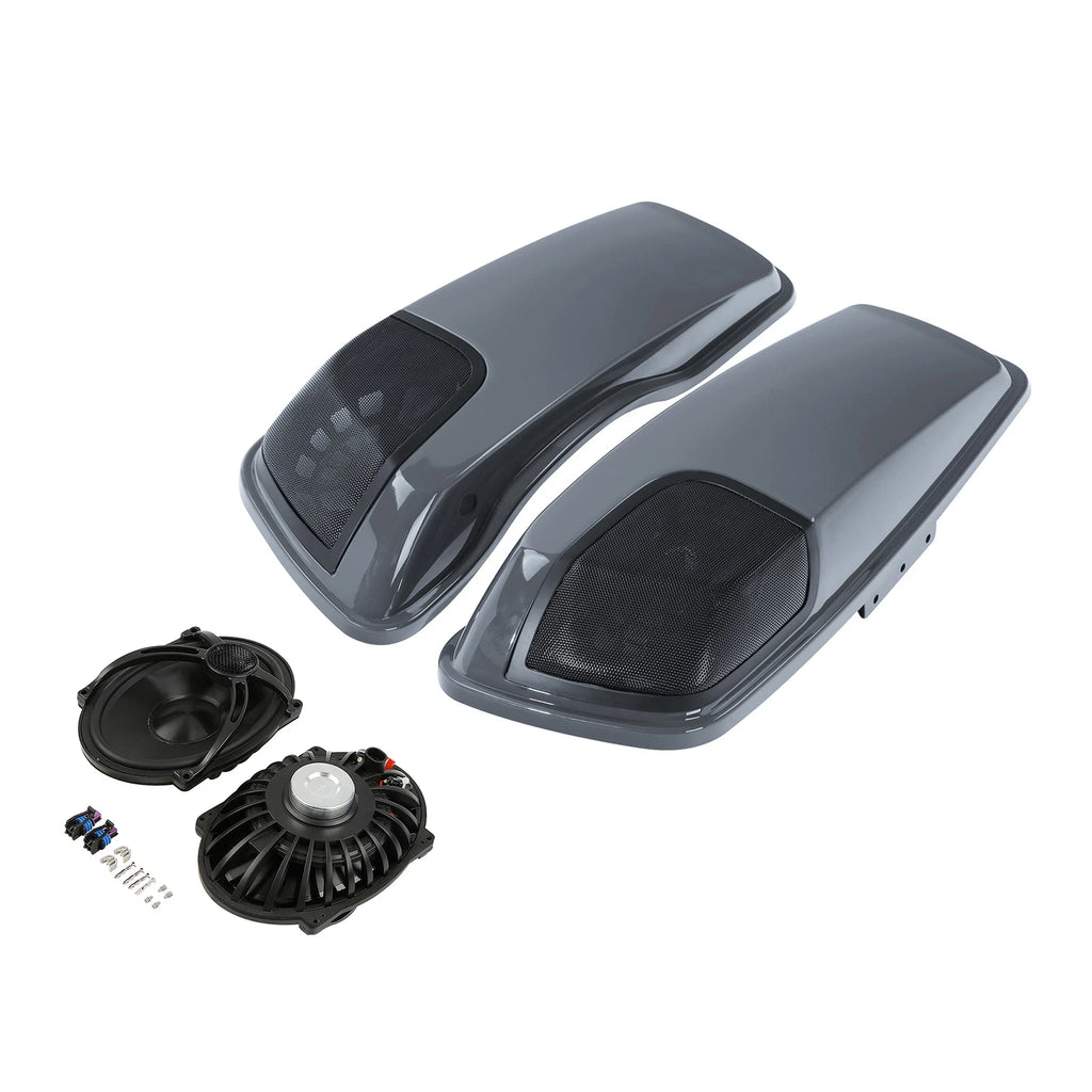 Hard Saddlebag Lids with 5x7" Speakers for Harley Touring (2014–2024) Gunship Gray