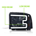 LED DRL Smoke Lens Black Headlights for Ford F250 F350 Super Duty (2005–2007)