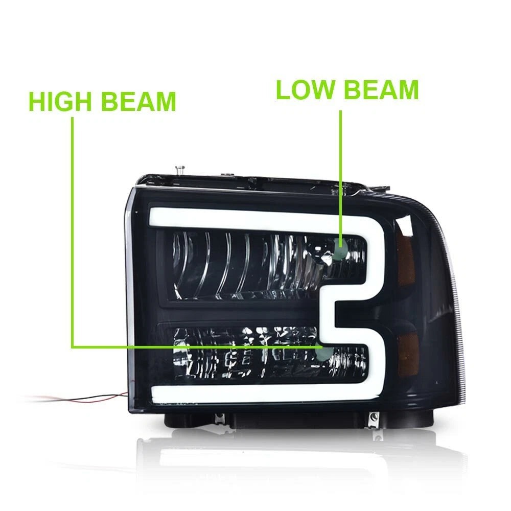 LED DRL Smoke Lens Black Headlights for Ford F250 F350 Super Duty (2005–2007)