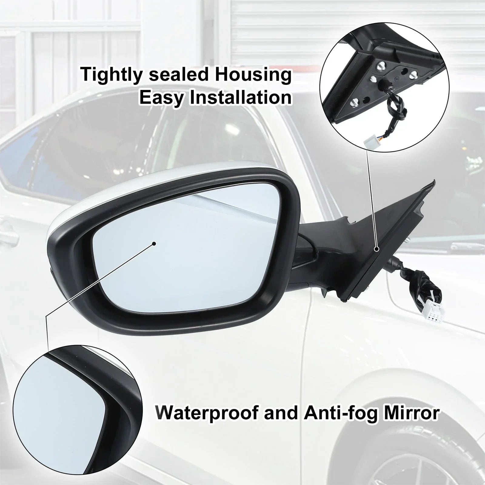 Left Side Door Mirror Assembly White for Honda Accord (2018-2022)