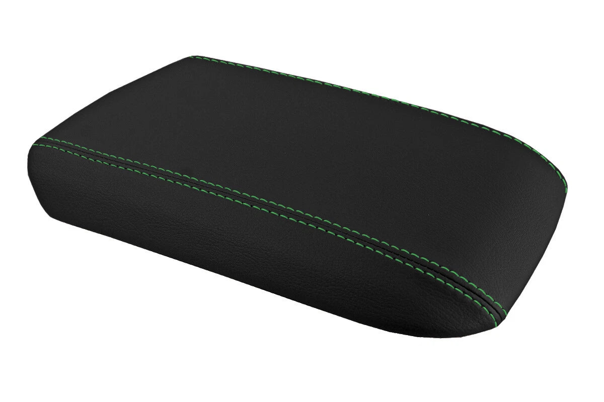 Leather Console Lid Armrest Cover for Ford Mustang (2005–2009) Green Stitch
