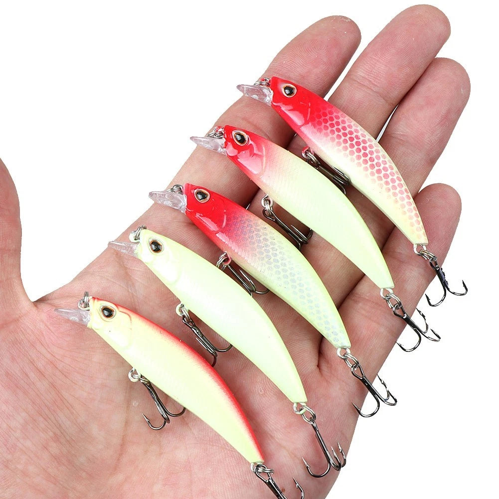 5 Piece Luminous Fishing Lure Set with Metal Hooks (Various Fish)
