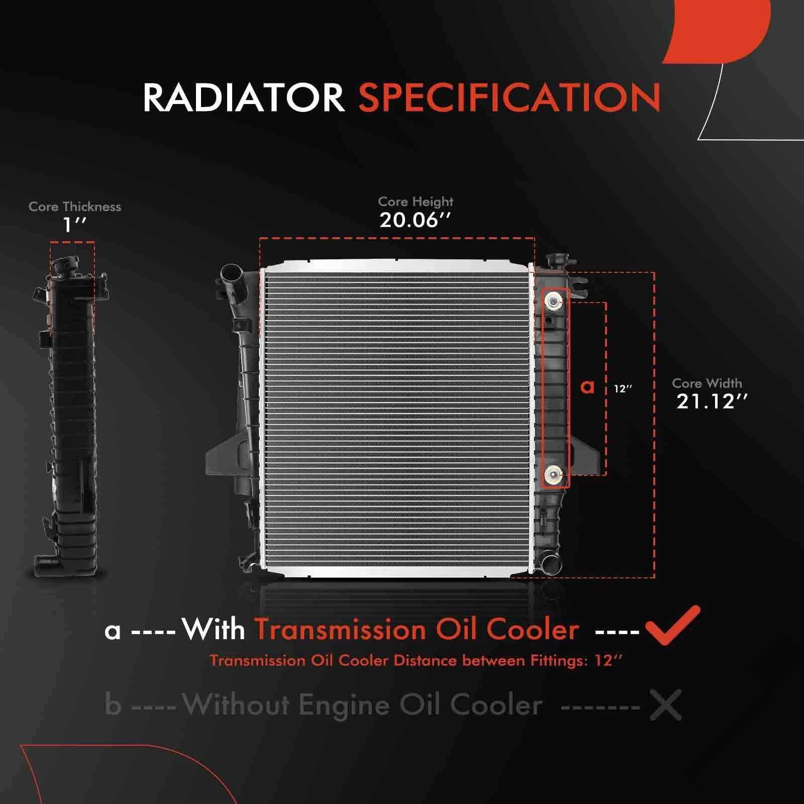Radiator with Oil Cooler for Ford Ranger Mazda B2500 (1998–2001)
