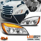 Full LED Switchback Headlights for Freightliner Cascadia (2018–2024) Chrome/Amber