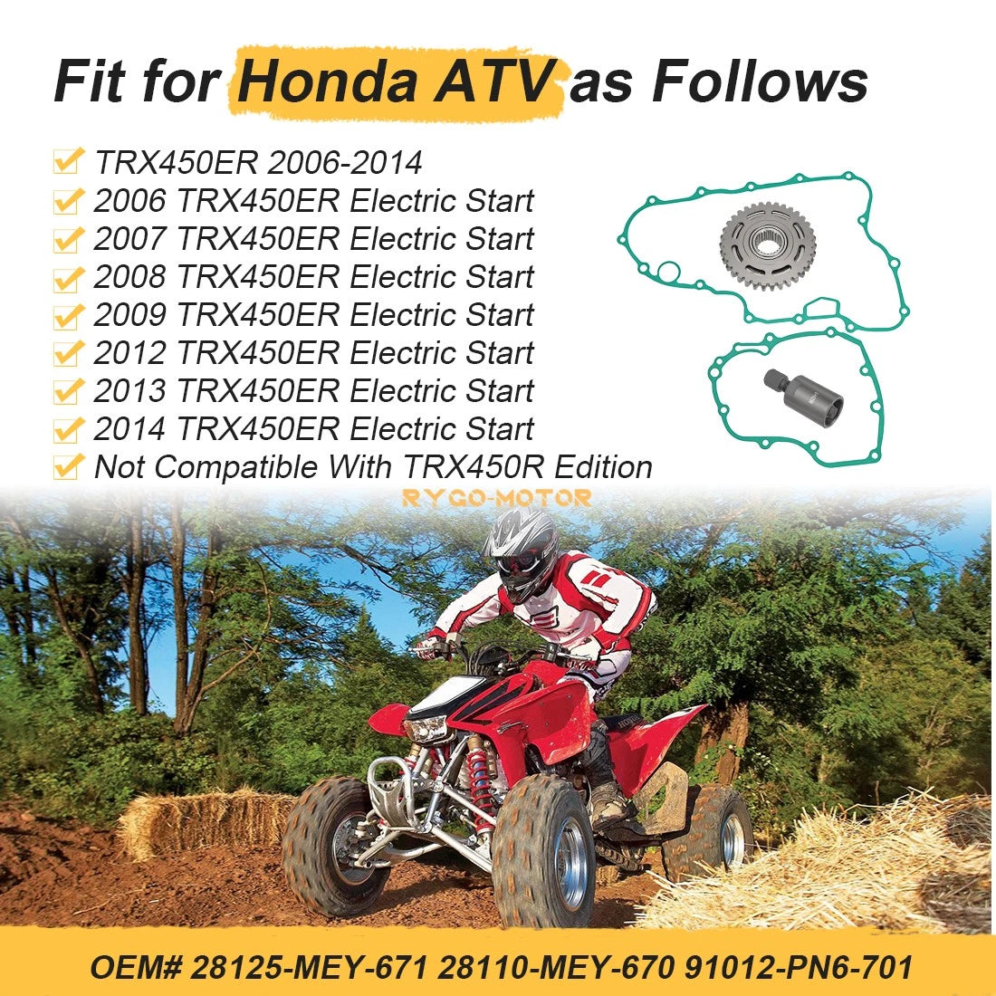 Starter Clutch Gear Kit w/Gasket & Flywheel Puller for Honda TRX450ER (2006–2014)