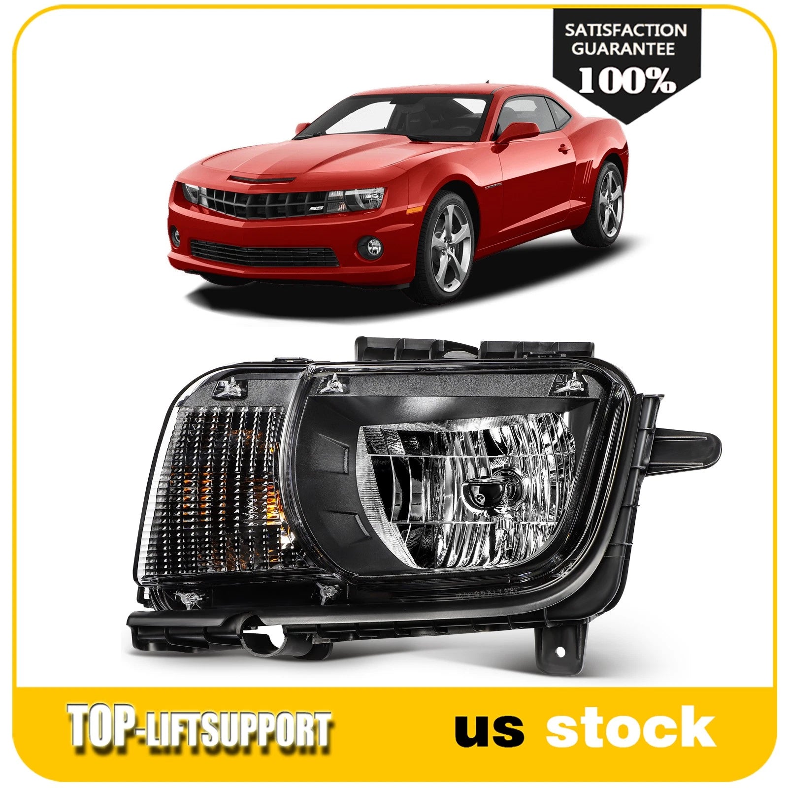 Left Side Headlight with Bulbs for Chevy Camaro (2010–2013) Black Housing