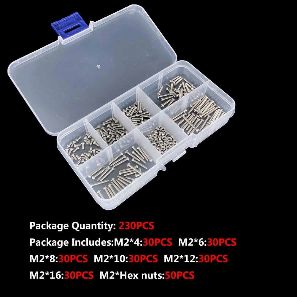 230pcs M2 Screw and Nut Assortment Kit