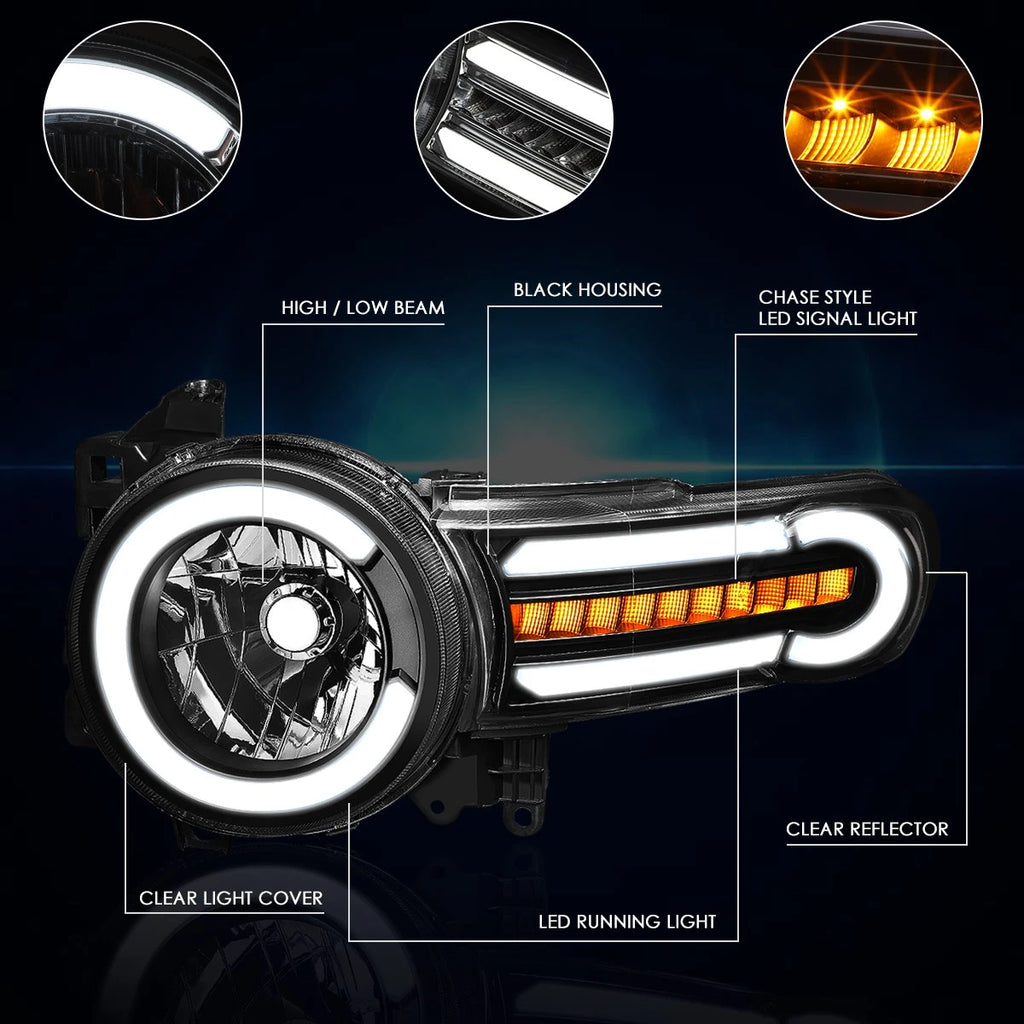 LED DRL Headlight for FJ Cruiser (2007–2014) w/ Chasing Turn Signal Lamp