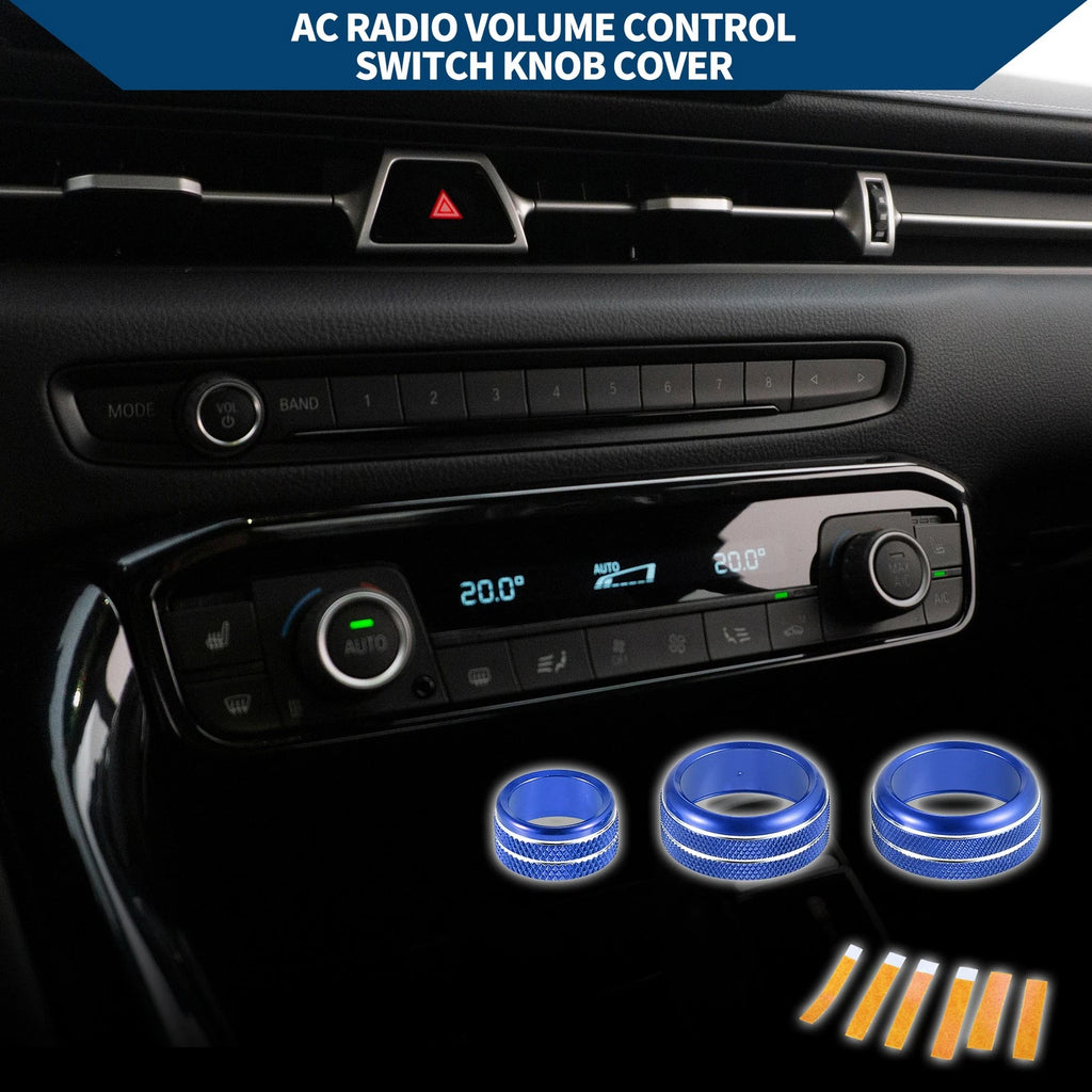 3X AC Radio Volume Switch Knob Cover Ring for Toyota Supra (2018–2022) Blue