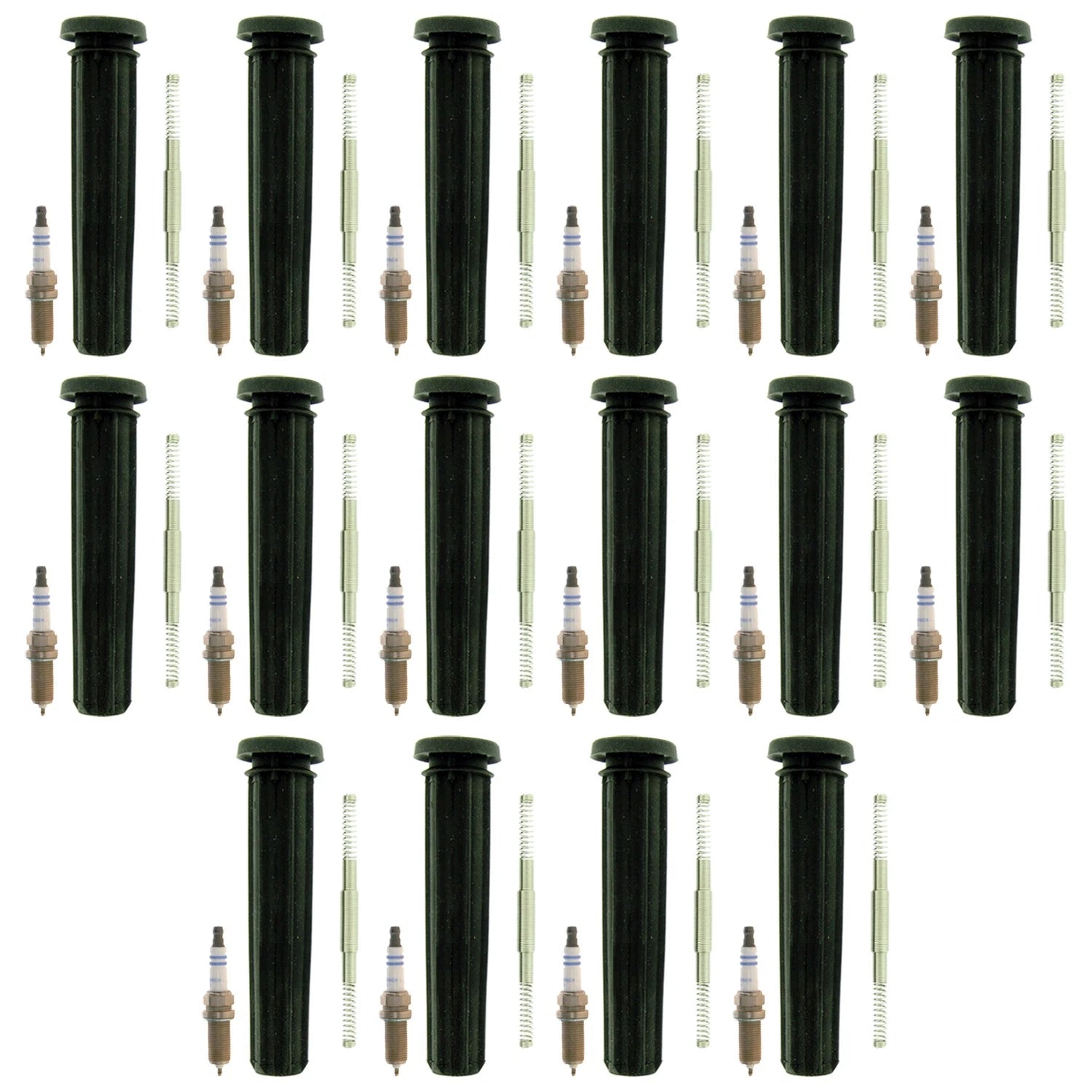 Set of 16 Bosch Double Iridium Spark Plugs & NGK Coil Boot Kit for Ram 1500 (2009–2018)