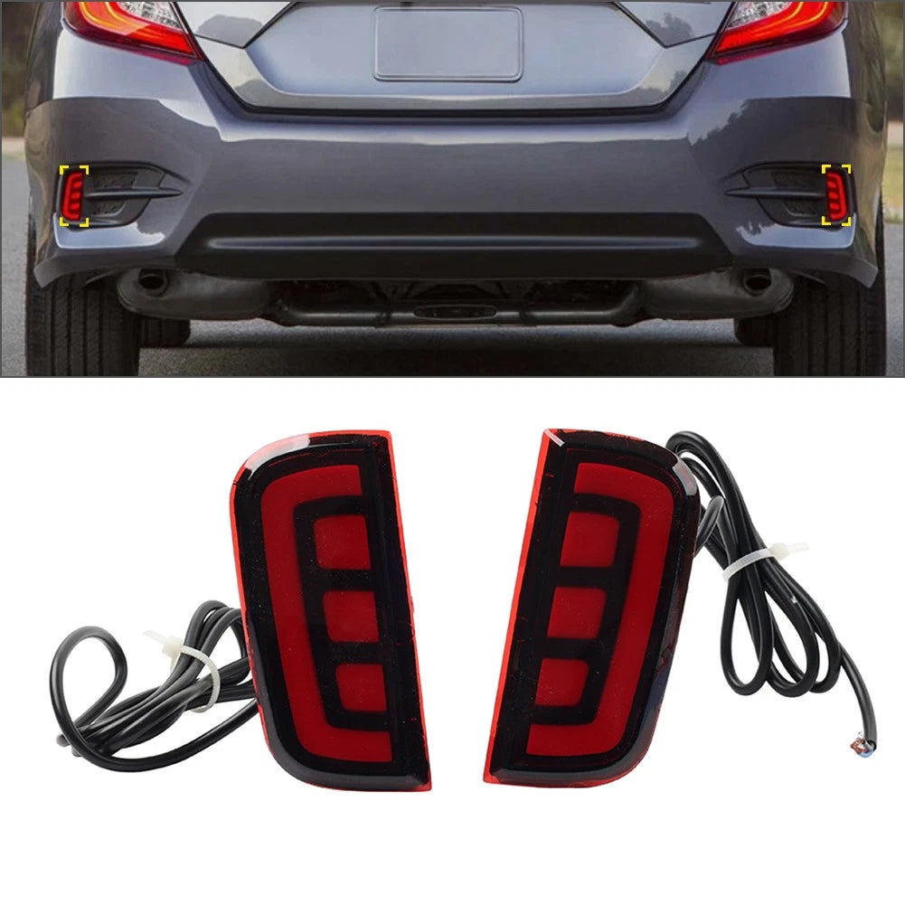 2X Red Rear Bumper Reflector Tail Lights for Honda Civic (2016–2021)