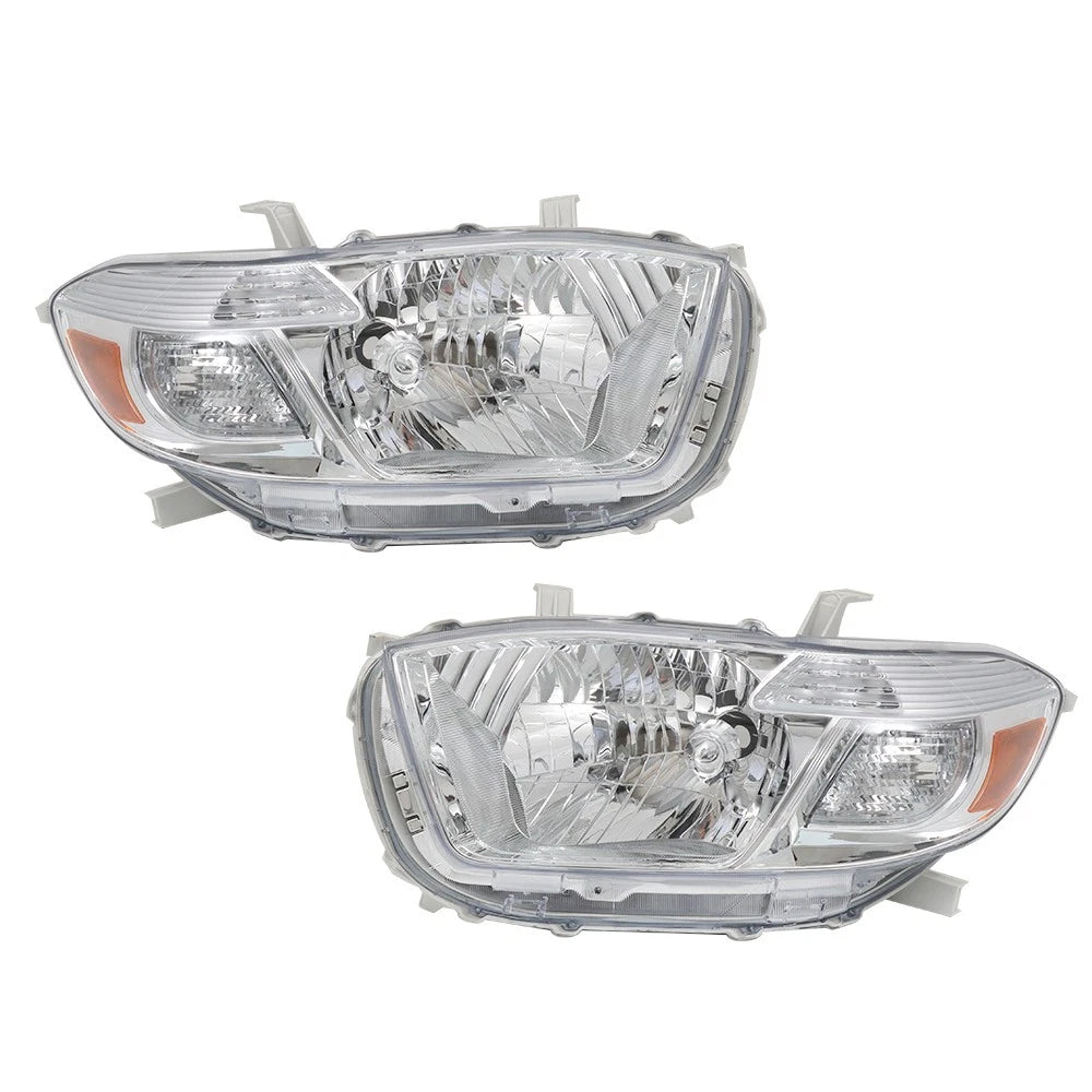 Set of 2 Replacement Headlights for Toyota Highlander (2008–2010) Chrome Halogen