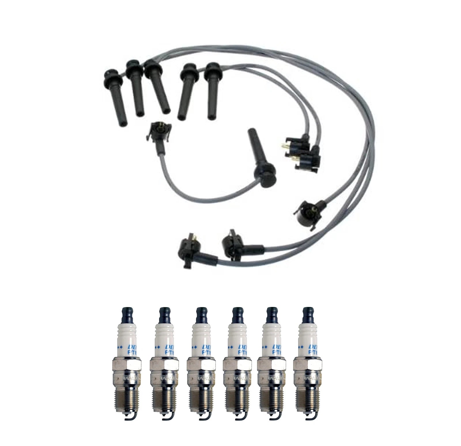 Denso 8mm Wire Set & 6 Double Platinum Spark Plugs for Ford Mercury V6