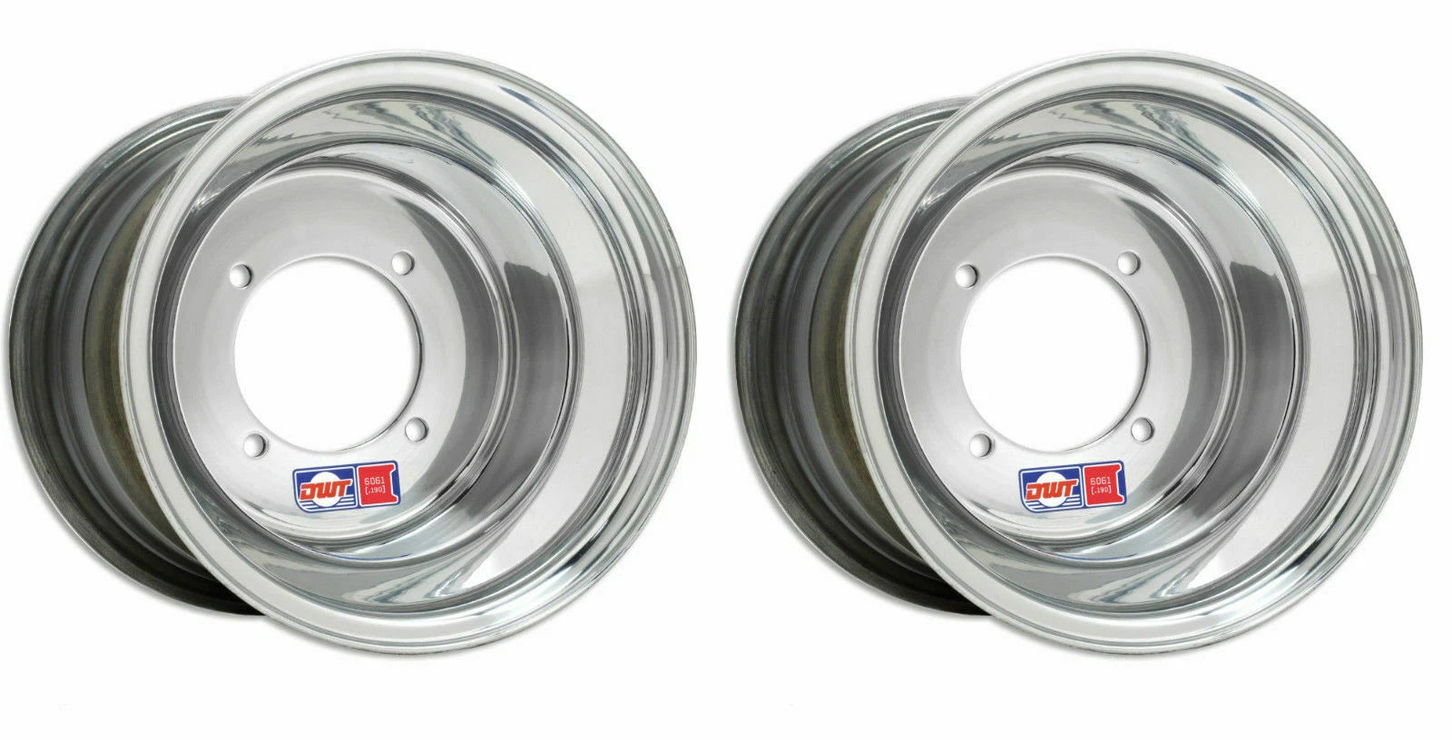 Pair of DWT Polished Rear Wheels Rims 10" 10x9 4/4 Offset 3+5