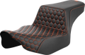 SADDLEMEN Step-Up Seat for HD Touring (Extended Reach, Honeycomb, Orange Stitch)