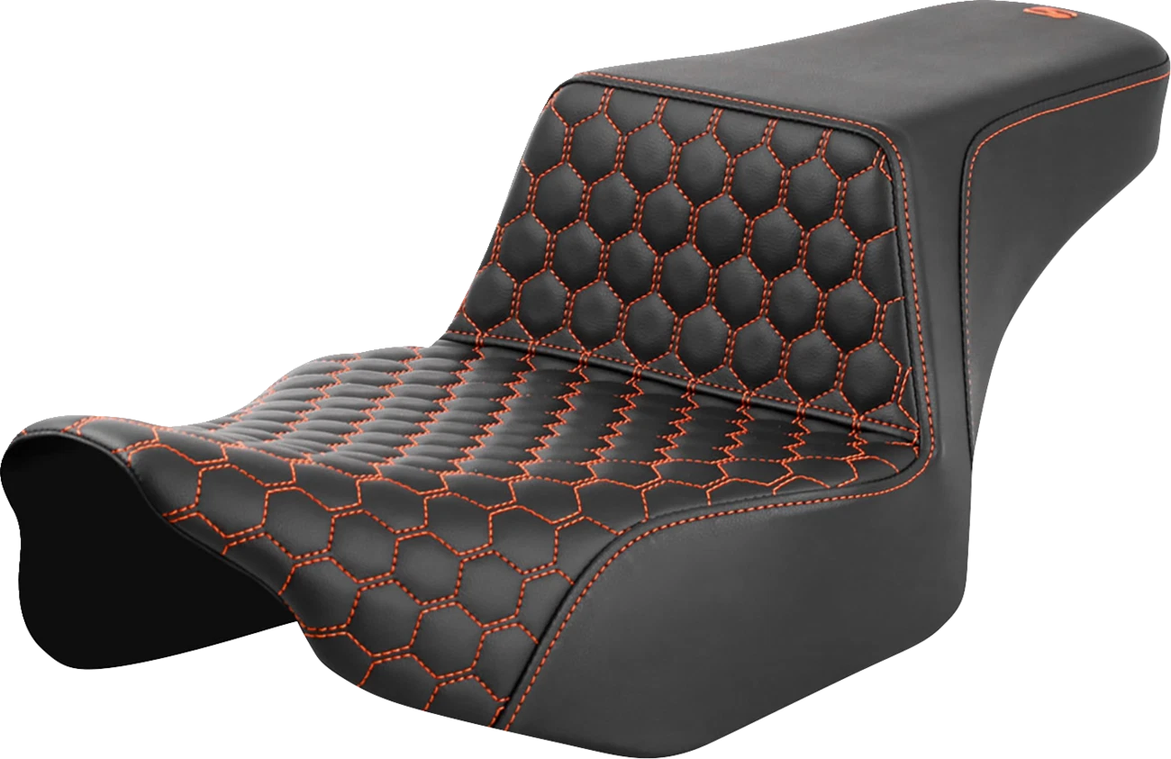 SADDLEMEN Step-Up Seat for HD Touring (Extended Reach, Honeycomb, Orange Stitch)