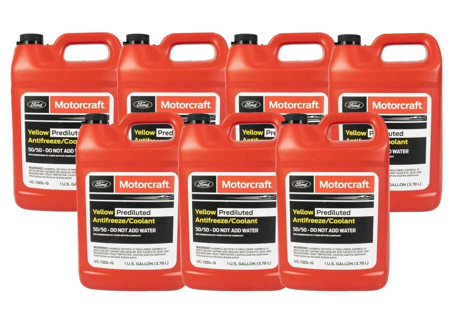 Set of 7 Gallons Motorcraft 50/50 Yellow Prediluted Antifreeze/Coolant