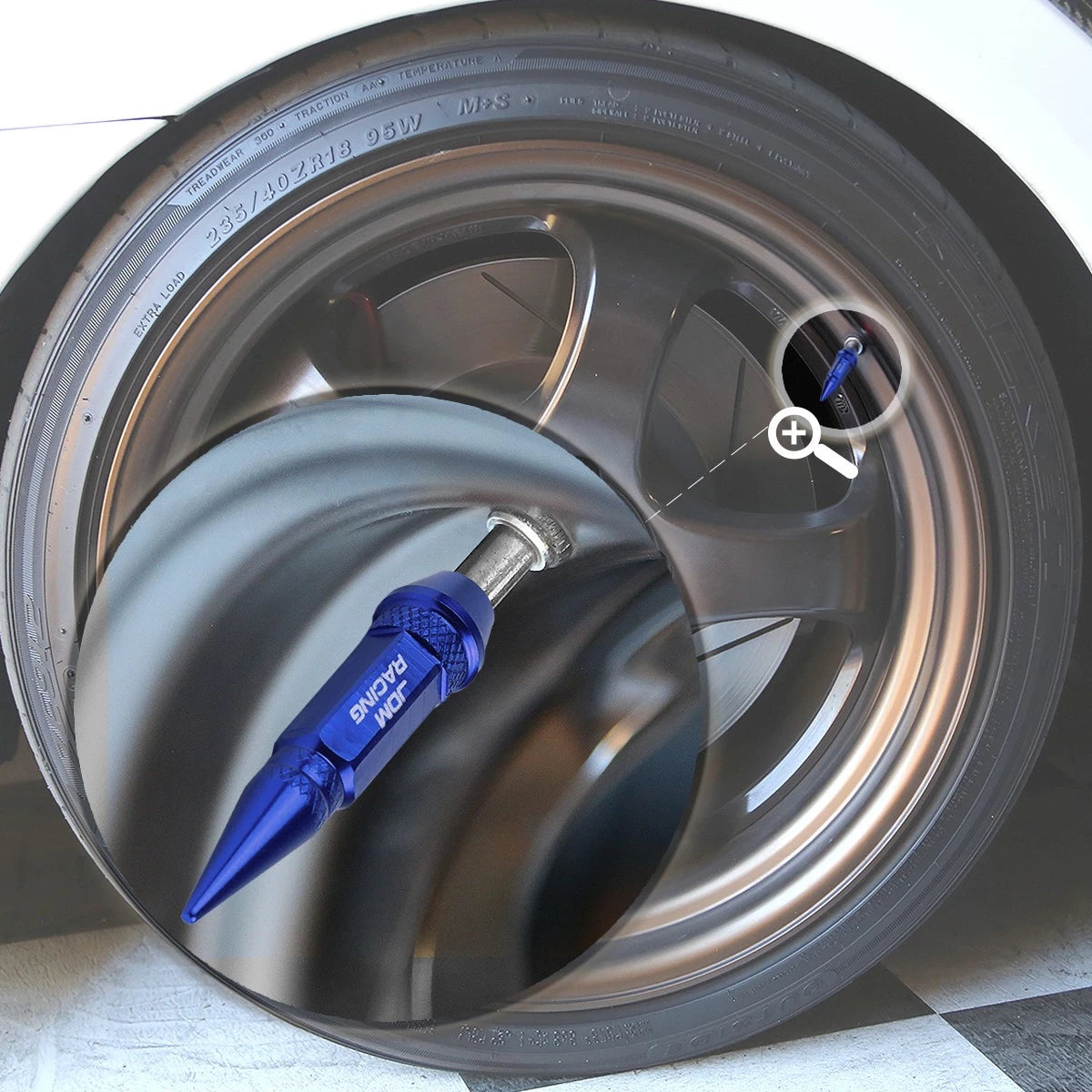 Set of 4 Blue Aluminum Spiked Tire Valve Stem Caps for Universal Fit (60mm)