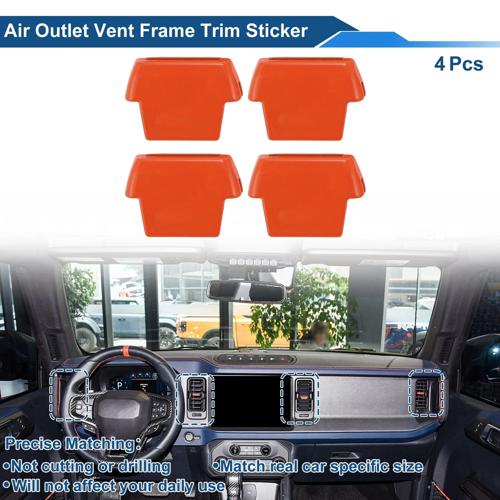 Set of 4 Air Condition Outlet Vent Trim Cover Frame for Ford Bronco (2021–2024) Orange