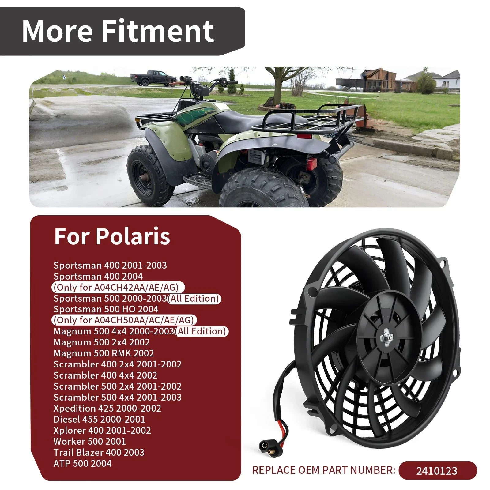 Radiator Cooling Fan for Polaris Trail Blazer (2003–2004)